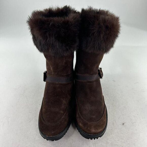 Stuart WeitzmanSuede Fur Trim Combat Boot US 8.5 Espresso Brown Midcalf Boots - Picture 4 of 13